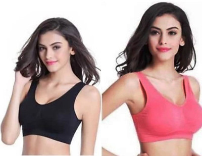 JNC Fashion Girls Sports Non Padded Bra(Black, Pink)