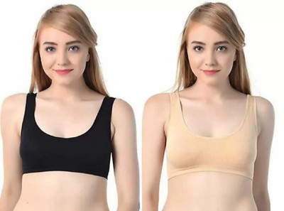JNC Fashion Girls Sports Non Padded Bra(Black, Gold)