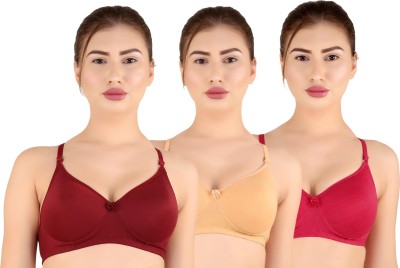 Gowon Beauty Women's Cotton Lightly Padded T-shirt Pack Of 3 (Golden,Mehroon,Pink_Size-38) Women T-Shirt Lightly Padded Bra(Multicolor)