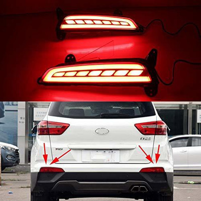 CARMART CRETA Rear Bumper DRL Reflector Back Light for Creta upto2017 with matrix Indicator (set of 2) 4 wires Car Reflector Light(Red)