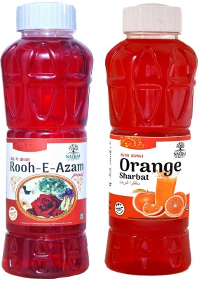 NATRAJ The Right Choice Rooh-E-Azam Sharbat & Orange Sharbat Syrup (Pack of 2 x 750 ml Bottle)(2 x 750 ml)