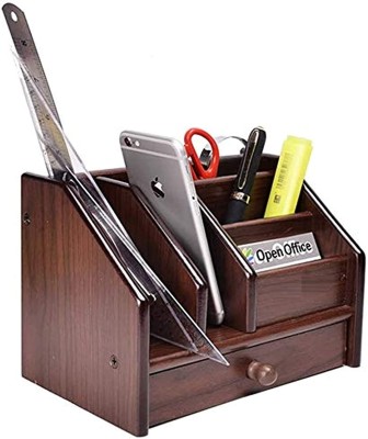 lukzer 7 Compartments Wood Polished Multi-Functional Wooden Desk Organizer Pen Pencil Stand...