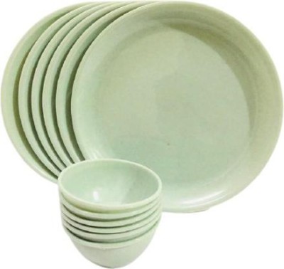 Everbuy Pack of 6 Plastic Microwave Safe and Unbreakable Round Plastic Dinner Plates and Bowl Set For Home Restaurant Buffet Birthday Parties Daily Use (3 Plates +3 Bowls) ENGLISH GREEN ,Plate Size 27 cm and Bowl Capacity 250 ml Dinner Set(Microwave Safe)
