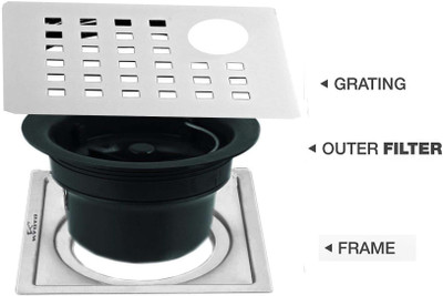 KYOTO Floor Stainless Steel Push Down Strainer(15 cm Set of 1)