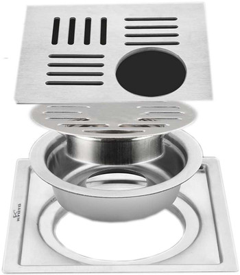 KYOTO Floor Stainless Steel Push Down Strainer(15 cm Set of 1)