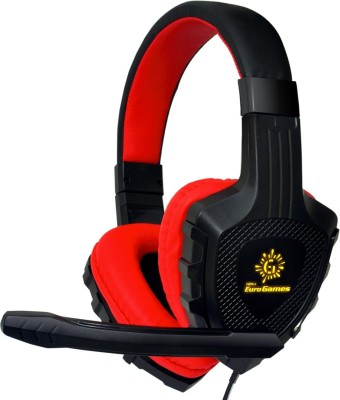 RPM Euro Games Premium Gaming Headphones Earphones With LED, Mic, 4D Sound Wired Gaming Headset(Red, On the Ear)