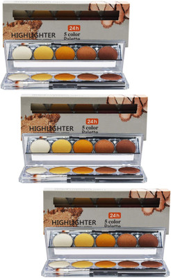 tanvi27 New 5 IN 1 Bronzer Shimmery Shine Highlighter illuminator Palette Combo OF 3 Highlighter(MULTI COLOR)
