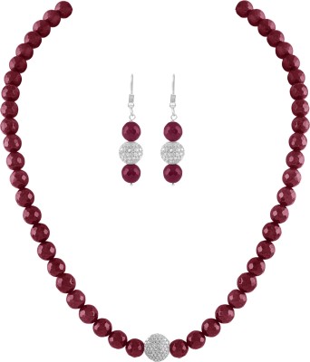 JFL - Jewellery for Less Crystal Silver Maroon Jewellery Set(Pack of 1)