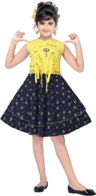 STYLED FASHION Girls Midi/Knee Length Casual Dress(Yellow, Sleeveless)