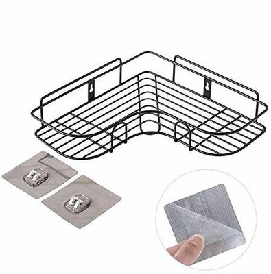 UNDERZONE Multipurpose Self Adhesive Kitchen Bathroom Corner Shelf Wall Mount Storage Rack Bathroom Rack Soap Holder Storage Box Shower Rack Shelf, Bathroom Racks and Shelves, Bathroom Stands and Racks Steel Wall Shelf (Number of Shelves - 1, Black) Stainless Steel Wall Shelf(Number of Shelves - 1, 