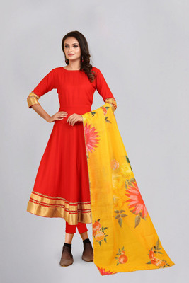 WARTHY ENTERPRISE Women Solid, Self Design A-line Kurta(Red)