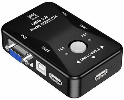 VOOCME  TV-out Cable 2 Port USB 2.0 KVM Switch, Keyboard Video Mouse Switch, Control 2 PC(Black, For Computer)