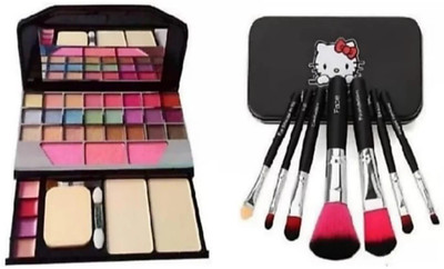 hipbrat Tya 6155 kit with pack of 7 black makeup brushes with storage box(Pack of 2)