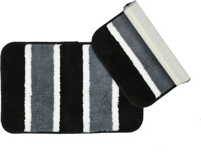 TIB Polyester Door Mat(Black, Grey, Free, Pack of 2)
