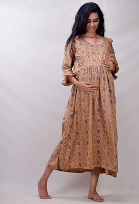 CLYMAA Women Maternity/Nursing Nighty(Beige)