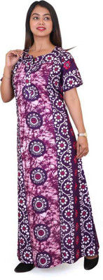 cashback prettysecrets printed maxi nightdress purple | Samoli Women Nighty(Purple)