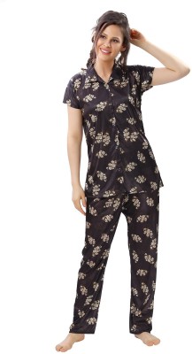 Lovira Women Printed Black Shirt & Pyjama set