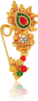 KYOOT JEWELS Mother of Pearl, Ruby, Cubic Zirconia Gold-plated Plated Brass Nose Stud