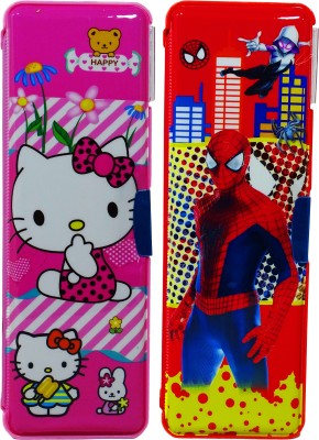 poksi Spiderman and Hello Kitty Multipurpose Pencil Box with Calculator & Dual sharpner - Spiderman & Hello Kitty Art Plastic Pencil Box(Set of 1, Red)