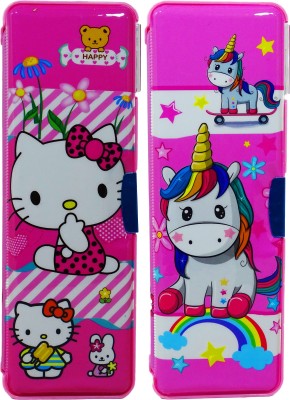 dishvy Hello Kitty and Unicorn Multipurpose Pencil Box with Calculator & Dual sharpner - Hello Kitty and Pink Pony Art Plastic Pencil Box(Set of 1, Pink)