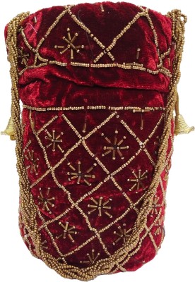 athizay Maroon velvet Potli Bag writlet for women girls wedding party Potli