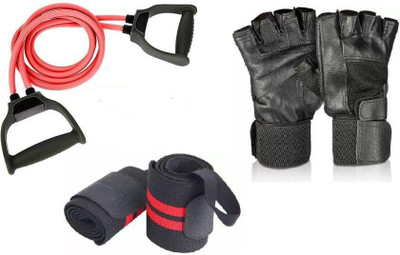 EMMKITZ Double Resistance Band | 6 Body Parts of Muscles with gym gloves and wrist support Fitness Accessory Kit Kit