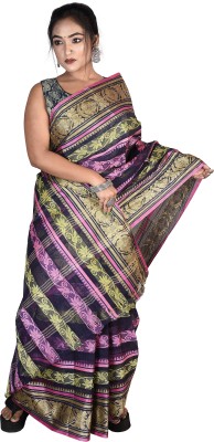 Madhushree Textiles Woven Handloom Silk Blend Saree(Dark Blue)