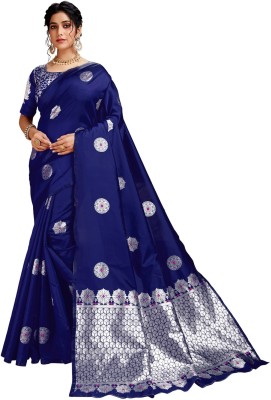 HOROLOGE CREATION Woven Banarasi Cotton Silk Saree(Blue)