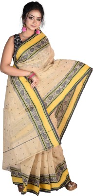 Madhushree Textiles Woven Handloom Silk Blend Saree(Beige)