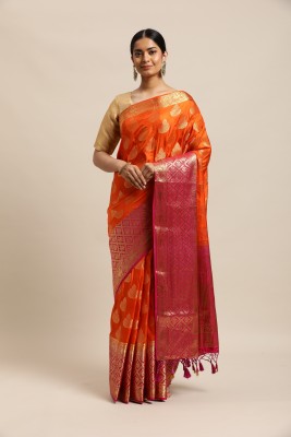 MIMOSA Woven Kanjivaram Art Silk Saree(Orange)