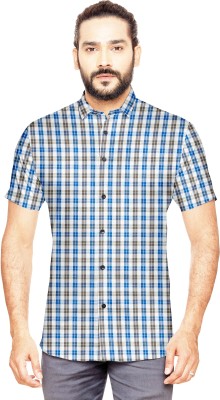 GlobalRang Men Checkered Casual Blue Shirt