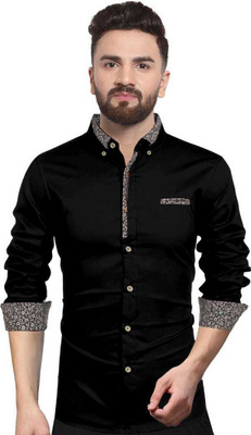 Sky Global Men Solid Casual Black Shirt