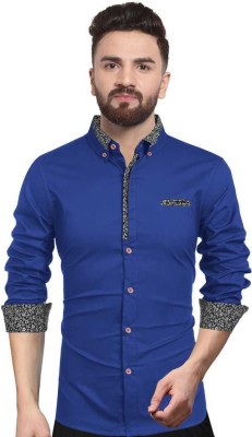 Sky Global Men Solid Casual Blue Shirt