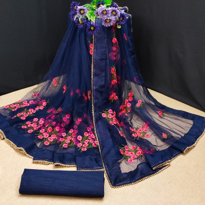 WEDDING VILLAGE Embroidered Bollywood Net Saree(Dark Blue)