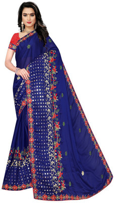 bhavika silk mills Embroidered Bollywood Chiffon Saree(Dark Blue)