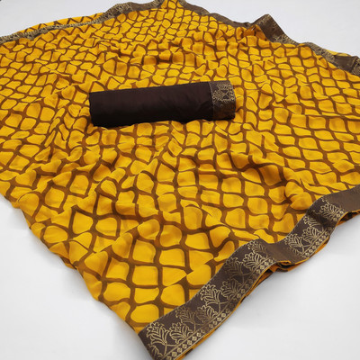 PHORIYA STYLE Printed Bollywood Georgette, Chiffon Saree(Brown, Yellow)