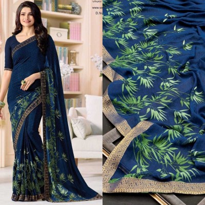 BLEESBURY Printed, Self Design, Paisley, Ombre, Animal Print, Graphic Print, Floral Print Bollywood Georgette, Chiffon Saree(Blue)