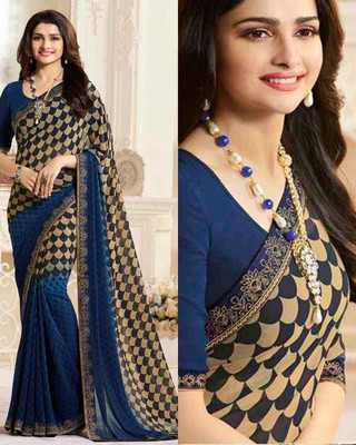 PHORIA STYLE Printed Bollywood Georgette, Chiffon Saree(Multicolor, Dark Blue)