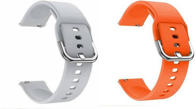 valente Soft Silicone 20mm Metal Buckle compatible with active watch/BIP/BIP Lite/GTS and any smartwatches with 20mm lugs(Combo of 2) Smart Watch Strap(Grey, Orange)