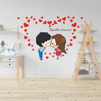 JSS DECORATIONS DESIGNS 62 cm Romantic Cartoon Couple Together Forever' Wall Sticker ( 62 cm X 96 cm ) Self Adhesive Sticker(Pack of 1)