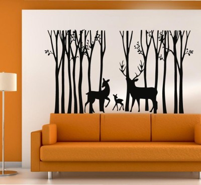 GLOBAL GRAPHICS 115 cm decorative tree with cut baby deers home décor living room wall sticker (pvc vinyl) Removable Sticker(Pack of 1)