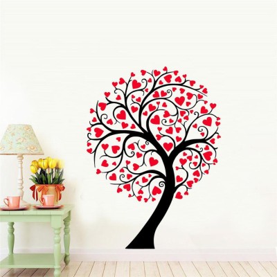 GLOBAL GRAPHICS 85 cm Decorative Beautiful Tree With Heart Shape Home Décor Wall Sticker (PVC VINYL) Removable Sticker(Pack of 1)