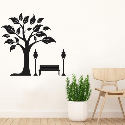 Archi Graphics Studio 95 cm global graphics black tree with lamp wall sticker (pvc vinyl) Removable Sticker(Pack of 1)