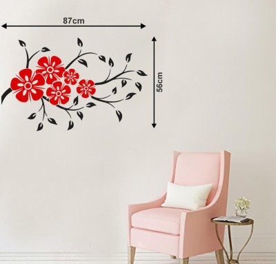 Archi Graphics Studio 87 cm Global Graphics Decorative Beautiful Red Floral Home Décor Wall Sticker (PVC VINYL) Removable Sticker(Pack of 1)