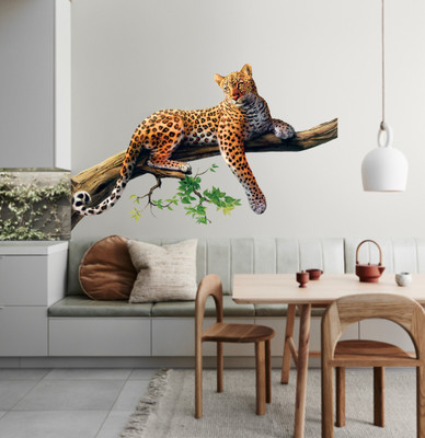 Sudarshan Creatives 102 cm Leopard Sitting on a Branch' Wall Sticker( 63 cm X 102 cm ) Self Adhesive Sticker(Pack of 1)