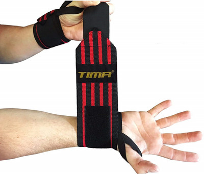 TIMA Washable Elasticized Polyester Wrist Support (Red Line, 18-inch) - Pack of 2 Wrist Support(Black, Red)