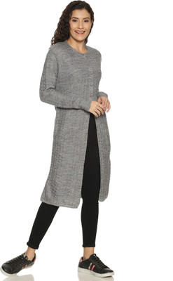 CLAPTON Self Design Round Neck Casual Women Grey Sweater
