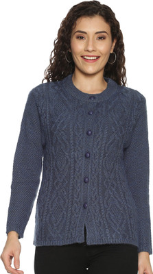 CLAPTON Self Design Round Neck Casual Women Blue Sweater