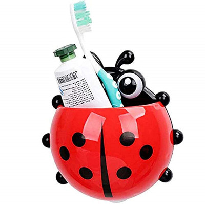 WHITEIBIS Cup Pocket Bathroom Stuff Ladybug Wall Suction Holder Plastic Toothbrush Holder(Multicolor, Wall Mount)