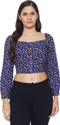 9 impression Casual Printed Women Dark Blue Top